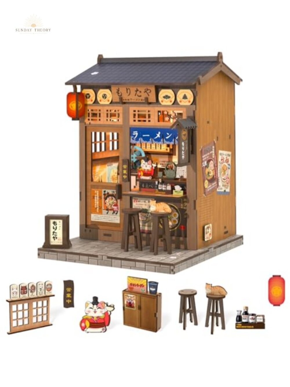 Japanese Book Nook Kit DIY Miniature House 3D Wooden Puzzle LED Bookshelf Decor